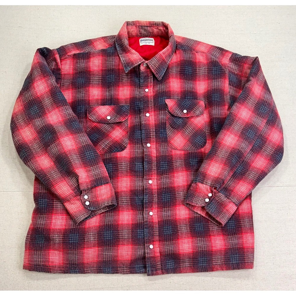 Vintage FiveBrother Mens 4XL Red Plaid Quilted Lined Flannel Shirt Jacket USA